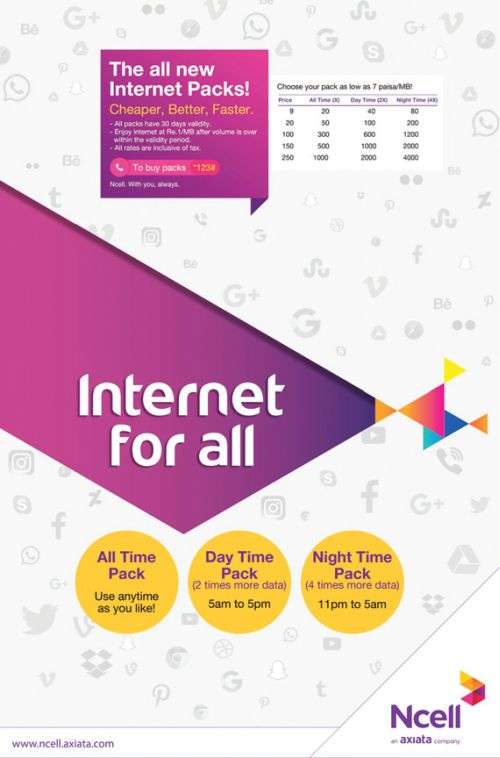Ncell’s New Attractive Data Packs Under ‘Internet for All’ Theme