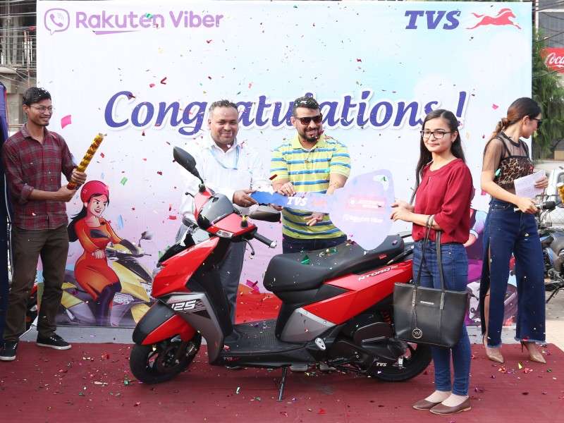 Viber, Jagdamba Motors give away TVS scooter to Laxmi Poudel