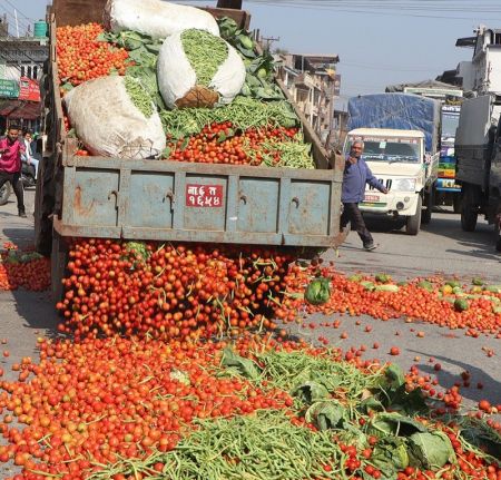 Dissenting Farmers Throw Agro Produce on the Road   