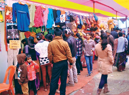 Crowd at the readymade garment stall.
