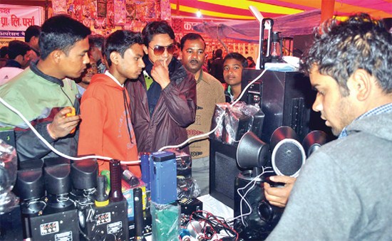 Crowd at the electric equipment stall.