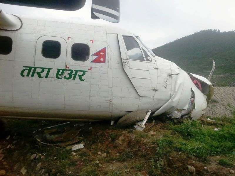 A twin otter plane of Tara Air which skidded off the runway at Jumla Airport on Saturday. No passengers were injured during the incident, according to the District Police Office, Jumla. Photo: NBA