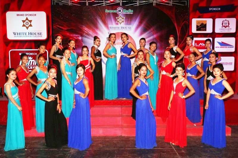 This handout photo shows participants of White House SLC Princess 2018 pose for a photo during the beauty pageant on Wednesday. Ruchi Dhital of Tulsi Meher School of Dhankuta was crowned the winner among the 24 participants.