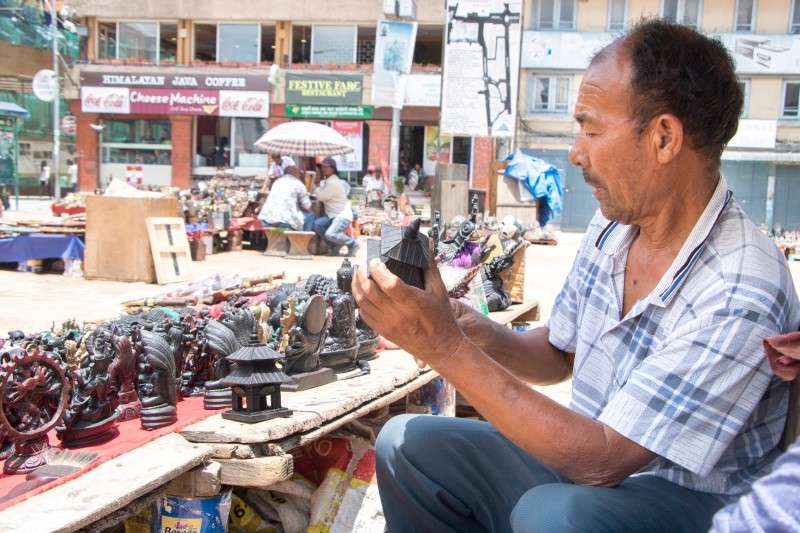 An artisan making a handicraft at Basantapur, Kathmandu on Friday. Photo: Pradip Luitel/NBA