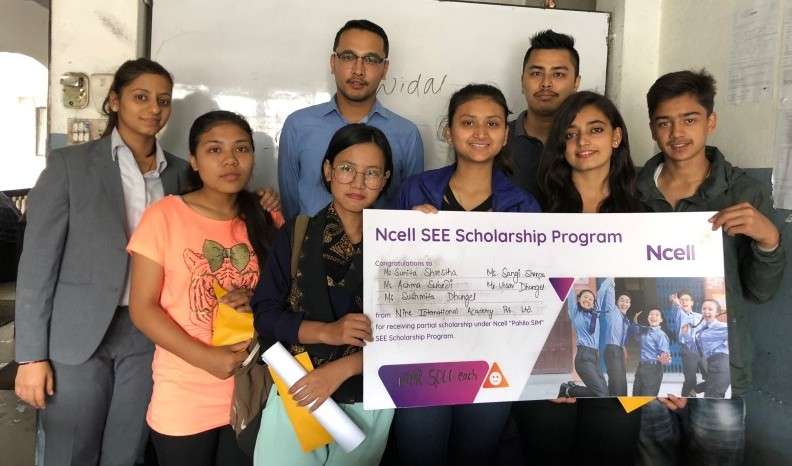 SEE appeared students receiving partial scholarship from Ncell for their bridge course. Photo Courtesy: Ncell