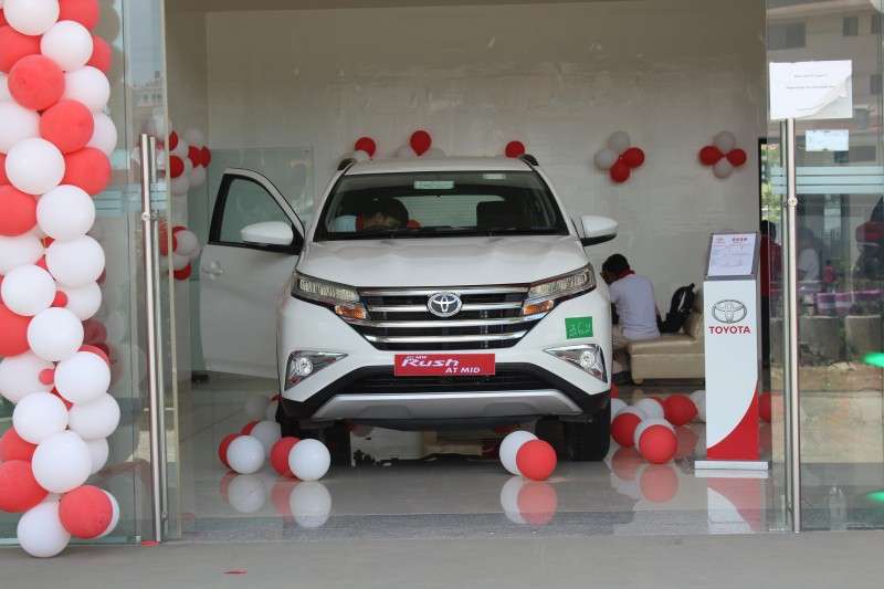 This handout photo provided by UTS, the authorised distributor of Toyota vehicles in Nepal, shows a new model of SUV - Rush - unveiled at VOITH Complex in Kathmandu on July 20. 