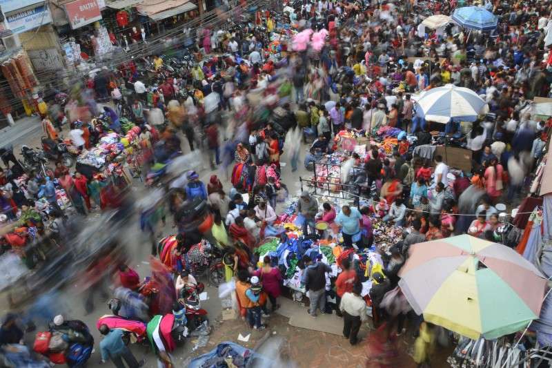 Lagankhel bazar is full of life with customers shopping for the Dashain festival. Lots of consumers prefer this open market because goods are available at affordable price. Photo: Ravi Maharjan/NBA