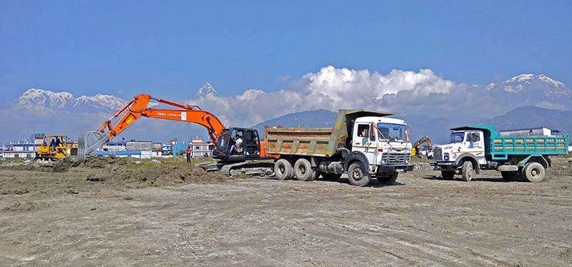 Construction workers at Pokhara International Airport in this recent photo. Within one year of starting this national pride project, almost 17 percent of the works have been completed. Photo: Narahari Poudel/NBA

