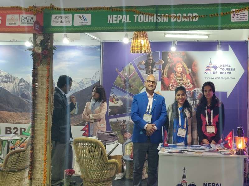 Nepali delegates representing Nepal Tourism Board promoting Nepal’s tourism at the PATA Adventure Travel and Responsible Tourism Conference and Mart held in Rishikesh, Uttarakhand, from February 13-15. Photo Courtesy: PATA Nepal